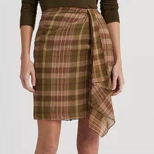 Lauren Ralph Lauren Plaid Ruffle Trim Georgette Skirt Olive Size 4 NWT